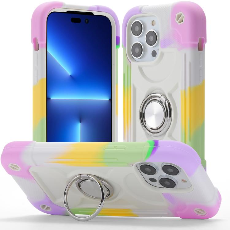 Custodia per telefono ibrida in silicone PC con doppio anello di supporto girevole a 360 gradi., For iPhone 13 Pro, For iPhone 13