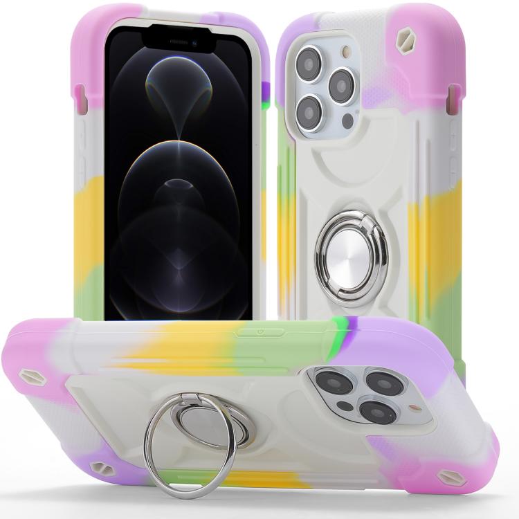 Custodia per telefono ibrida in silicone PC con doppio anello di supporto girevole a 360 gradi., For iPhone 12, For iPhone 12 Pro Max