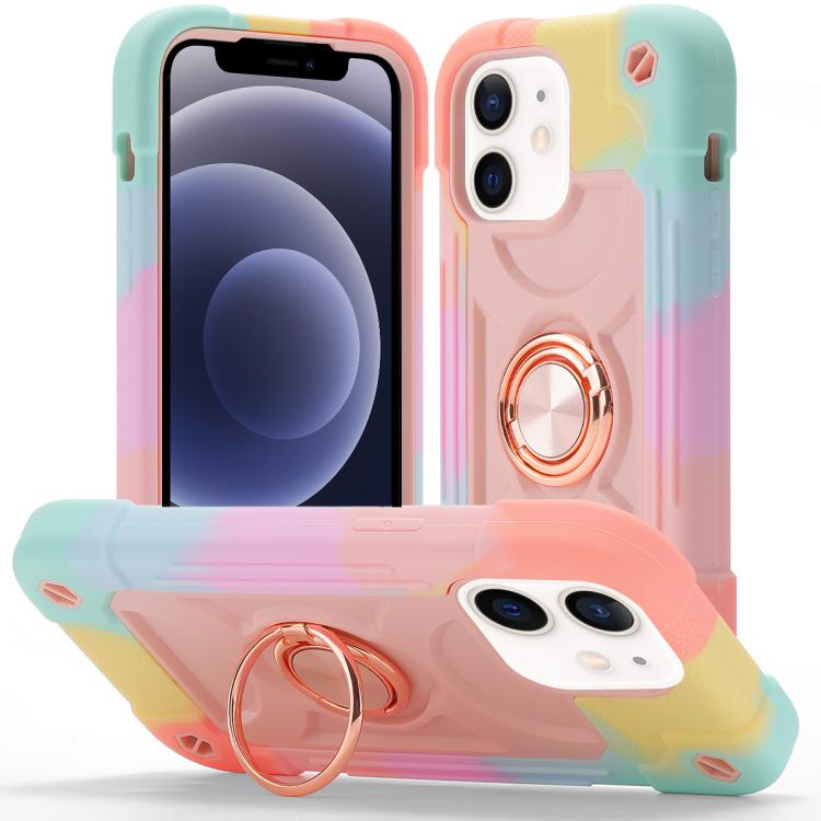 Custodia per telefono ibrida in silicone PC con doppio anello di supporto girevole a 360 gradi., For iPhone 12 Pro, For iPhone 12 mini