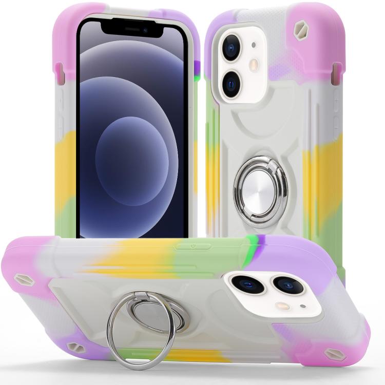 Custodia per telefono ibrida in silicone PC con doppio anello di supporto girevole a 360 gradi., For iPhone 12 Pro, For iPhone 12 mini