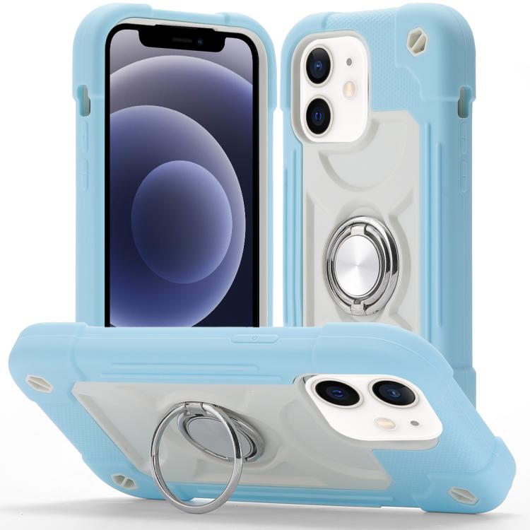 Custodia per telefono ibrida in silicone PC con doppio anello di supporto girevole a 360 gradi., For iPhone 12 Pro, For iPhone 12 mini
