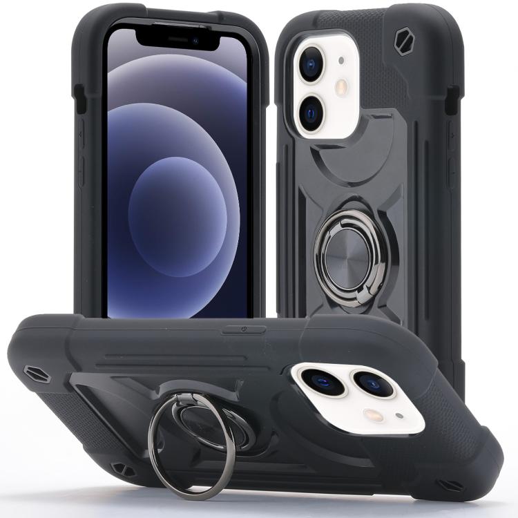 Custodia per telefono ibrida in silicone PC con doppio anello di supporto girevole a 360 gradi., For iPhone 12 Pro, For iPhone 12 mini