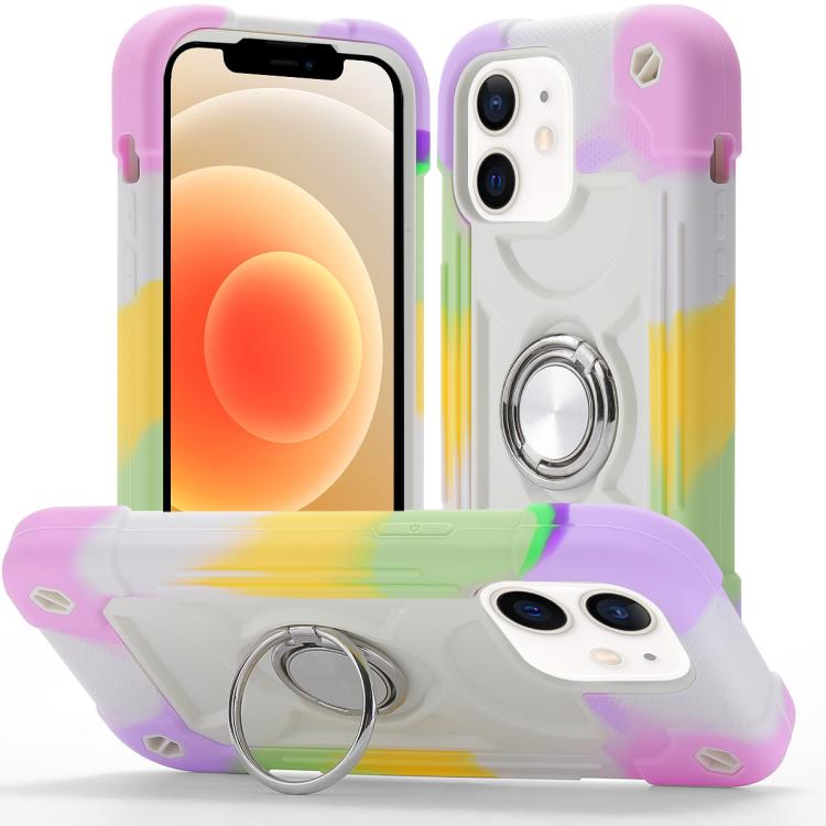 Custodia per telefono ibrida in silicone PC con doppio anello di supporto girevole a 360 gradi., For iPhone 12, For iPhone 12 Pro Max