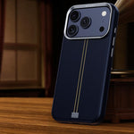 Custodia per telefono magnetica con cornice in metallo testurizzata in similpelle vegana stile retrò della serie Jazz., For iPhone 17 Pro Max, For iPhone 17 Pro, For iPhone 17, For iPhone Air