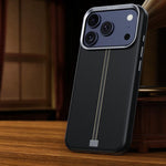 Custodia per telefono magnetica con cornice in metallo testurizzata in similpelle vegana stile retrò della serie Jazz., For iPhone 17 Pro Max, For iPhone 17 Pro, For iPhone 17, For iPhone Air