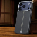 Custodia per telefono magnetica con cornice in metallo testurizzata in similpelle vegana stile retrò della serie Jazz., For iPhone 17 Pro Max, For iPhone 17 Pro, For iPhone 17, For iPhone Air