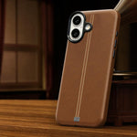 Custodia per telefono magnetica con cornice in metallo testurizzata in similpelle vegana stile retrò della serie Jazz., For iPhone 17 Pro Max, For iPhone 17 Pro, For iPhone 17, For iPhone Air