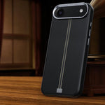 Custodia per telefono magnetica con cornice in metallo testurizzata in similpelle vegana stile retrò della serie Jazz., For iPhone 17 Pro Max, For iPhone 17 Pro, For iPhone 17, For iPhone Air