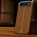 Custodia per telefono magnetica con cornice in metallo testurizzata in similpelle vegana stile retrò della serie Jazz., For iPhone 17 Pro Max, For iPhone 17 Pro, For iPhone 17, For iPhone Air