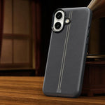 Custodia per telefono magnetica con cornice in metallo testurizzata in similpelle vegana stile retrò della serie Jazz., For iPhone 16 Pro Max, For iPhone 16 Pro, For iPhone 16 Plus, For iPhone 16