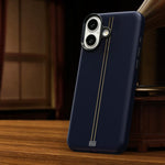 Custodia per telefono magnetica con cornice in metallo testurizzata in similpelle vegana stile retrò della serie Jazz., For iPhone 16 Pro Max, For iPhone 16 Pro, For iPhone 16 Plus, For iPhone 16