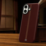 Custodia per telefono magnetica con cornice in metallo testurizzata in similpelle vegana stile retrò della serie Jazz., For iPhone 16 Pro Max, For iPhone 16 Pro, For iPhone 16 Plus, For iPhone 16