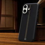Custodia per telefono magnetica con cornice in metallo testurizzata in similpelle vegana stile retrò della serie Jazz., For iPhone 16 Pro Max, For iPhone 16 Pro, For iPhone 16 Plus, For iPhone 16