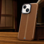 Custodia per telefono magnetica con cornice in metallo testurizzata in similpelle vegana stile retrò della serie Jazz., For iPhone 15 Pro Max, For iPhone 15 Pro, For iPhone 15 Plus / 14 Plus, For iPhone 15