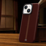 Custodia per telefono magnetica con cornice in metallo testurizzata in similpelle vegana stile retrò della serie Jazz., For iPhone 14 / 13, For iPhone 14 Pro, For iPhone 14 Pro Max, For iPhone 13 Pro Max