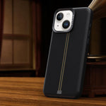 Custodia per telefono magnetica con cornice in metallo testurizzata in similpelle vegana stile retrò della serie Jazz., For iPhone 14 / 13, For iPhone 14 Pro, For iPhone 14 Pro Max, For iPhone 13 Pro Max