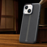 Custodia per telefono magnetica con cornice in metallo testurizzata in similpelle vegana stile retrò della serie Jazz., For iPhone 14 / 13, For iPhone 14 Pro, For iPhone 14 Pro Max, For iPhone 13 Pro Max