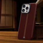 Custodia per telefono magnetica con cornice in metallo testurizzata in similpelle vegana stile retrò della serie Jazz., For iPhone 14 / 13, For iPhone 14 Pro, For iPhone 14 Pro Max, For iPhone 13 Pro Max