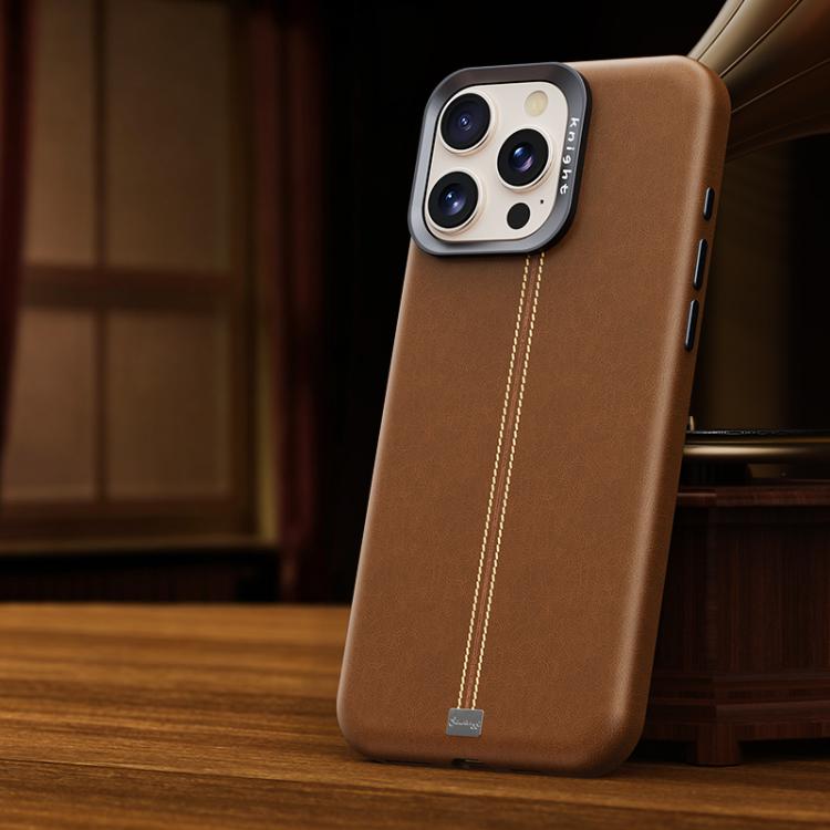 Custodia per telefono magnetica con cornice in metallo testurizzata in similpelle vegana stile retrò della serie Jazz., For iPhone 14 / 13, For iPhone 14 Pro, For iPhone 14 Pro Max, For iPhone 13 Pro Max