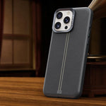 Custodia per telefono magnetica con cornice in metallo testurizzata in similpelle vegana stile retrò della serie Jazz., For iPhone 14 / 13, For iPhone 14 Pro, For iPhone 14 Pro Max, For iPhone 13 Pro Max