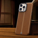 Custodia per telefono magnetica con cornice in metallo testurizzata in similpelle vegana stile retrò della serie Jazz., For iPhone 14 / 13, For iPhone 14 Pro, For iPhone 14 Pro Max, For iPhone 13 Pro Max