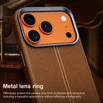 Custodia per telefono magnetica con cornice in metallo testurizzata in similpelle vegana stile retrò della serie Jazz., For iPhone 15 Pro Max, For iPhone 15 Pro, For iPhone 15 Plus / 14 Plus, For iPhone 15