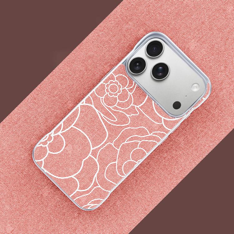 Custodia per telefono a mezza copertura con stampa a rilievo di fiori di camelia in tessuto di lino e chiusura magnetica., For iPhone 17 Pro Max, For iPhone 17 Pro, For iPhone 17, For iPhone 16 Pro Max