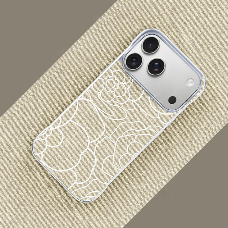 Custodia per telefono a mezza copertura con stampa a rilievo di fiori di camelia in tessuto di lino e chiusura magnetica., For iPhone 17 Pro Max, For iPhone 17 Pro, For iPhone 17, For iPhone 16 Pro Max
