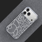 Custodia per telefono a mezza copertura con stampa a rilievo di fiori di camelia in tessuto di lino e chiusura magnetica., For iPhone 17 Pro Max, For iPhone 17 Pro, For iPhone 17, For iPhone 16 Pro Max