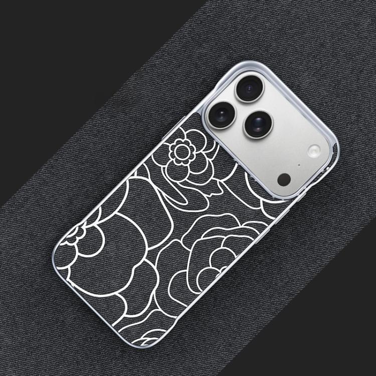 Custodia per telefono a mezza copertura con stampa a rilievo di fiori di camelia in tessuto di lino e chiusura magnetica., For iPhone 17 Pro Max, For iPhone 17 Pro, For iPhone 17, For iPhone 16 Pro Max