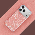 Custodia per telefono a mezza copertura con stampa a rilievo di fiori di camelia in tessuto di lino e chiusura magnetica., For iPhone 17 Pro Max, For iPhone 17 Pro, For iPhone 17, For iPhone 16 Pro Max