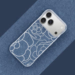 Custodia per telefono a mezza copertura con stampa a rilievo di fiori di camelia in tessuto di lino e chiusura magnetica., For iPhone 17 Pro Max, For iPhone 17 Pro, For iPhone 17, For iPhone 16 Pro Max