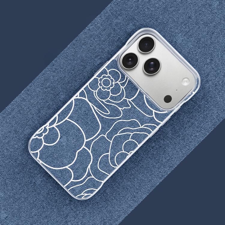 Custodia per telefono a mezza copertura con stampa a rilievo di fiori di camelia in tessuto di lino e chiusura magnetica., For iPhone 17 Pro Max, For iPhone 17 Pro, For iPhone 17, For iPhone 16 Pro Max