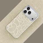 Custodia per telefono a mezza copertura con stampa a rilievo di fiori di camelia in tessuto di lino e chiusura magnetica., For iPhone 17 Pro Max, For iPhone 17 Pro, For iPhone 17, For iPhone 16 Pro Max