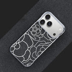 Custodia per telefono a mezza copertura con stampa a rilievo di fiori di camelia in tessuto di lino e chiusura magnetica., For iPhone 17 Pro Max, For iPhone 17 Pro, For iPhone 17, For iPhone 16 Pro Max