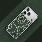 Custodia per telefono a mezza copertura con stampa a rilievo di fiori di camelia in tessuto di lino e chiusura magnetica., For iPhone 17 Pro Max, For iPhone 17 Pro, For iPhone 17, For iPhone 16 Pro Max