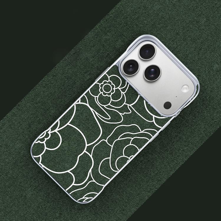 Custodia per telefono a mezza copertura con stampa a rilievo di fiori di camelia in tessuto di lino e chiusura magnetica., For iPhone 17 Pro Max, For iPhone 17 Pro, For iPhone 17, For iPhone 16 Pro Max