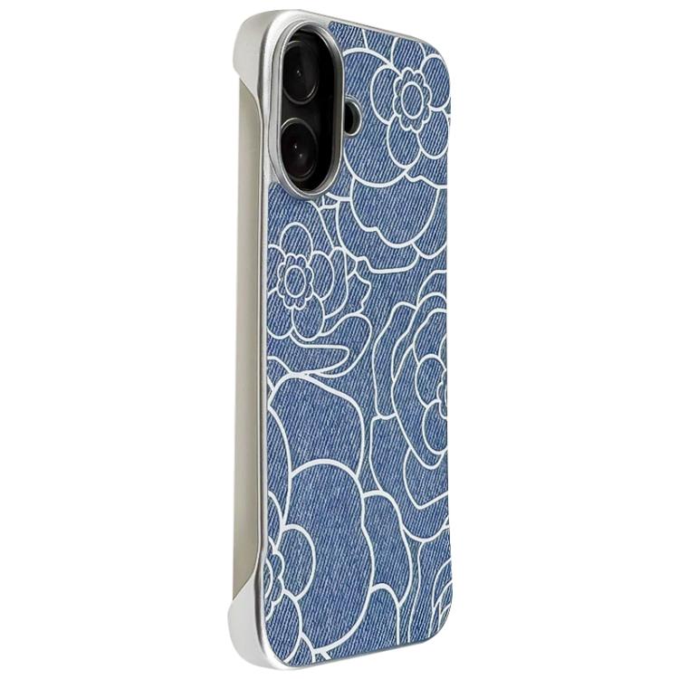 Custodia per telefono a mezza copertura con stampa a rilievo di fiori di camelia in tessuto di lino e chiusura magnetica., For iPhone 17 Pro Max, For iPhone 17 Pro, For iPhone 17, For iPhone 16 Pro Max