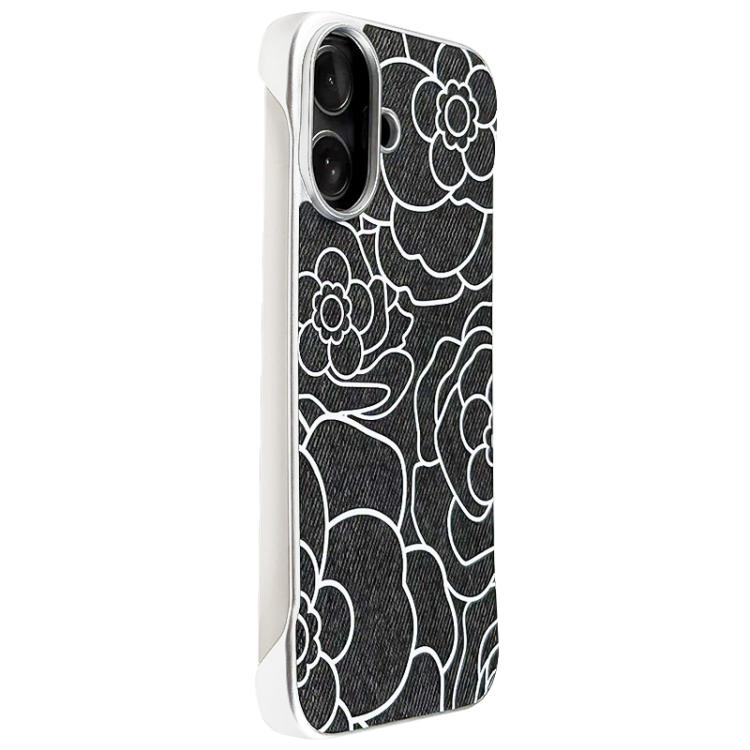 Custodia per telefono a mezza copertura con stampa a rilievo di fiori di camelia in tessuto di lino e chiusura magnetica., For iPhone 17 Pro Max, For iPhone 17 Pro, For iPhone 17, For iPhone 16 Pro Max