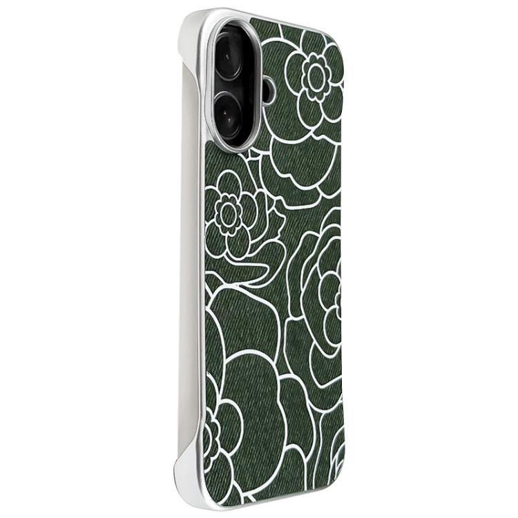 Custodia per telefono a mezza copertura con stampa a rilievo di fiori di camelia in tessuto di lino e chiusura magnetica., For iPhone 17 Pro Max, For iPhone 17 Pro, For iPhone 17, For iPhone 16 Pro Max