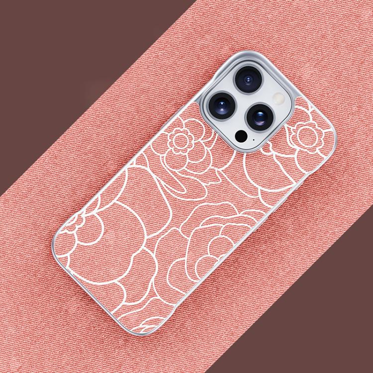 Custodia per telefono a mezza copertura con stampa a rilievo di fiori di camelia in tessuto di lino e chiusura magnetica., For iPhone 17 Pro Max, For iPhone 17 Pro, For iPhone 17, For iPhone 16 Pro Max