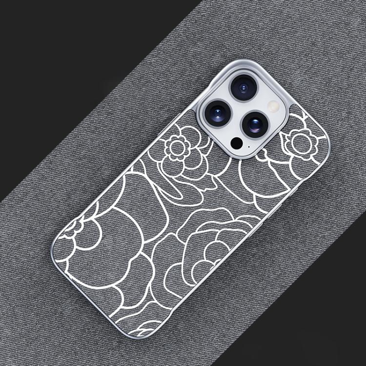 Custodia per telefono a mezza copertura con stampa a rilievo di fiori di camelia in tessuto di lino e chiusura magnetica., For iPhone 17 Pro Max, For iPhone 17 Pro, For iPhone 17, For iPhone 16 Pro Max