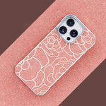 Custodia per telefono a mezza copertura con stampa a rilievo di fiori di camelia in tessuto di lino e chiusura magnetica., For iPhone 16 Pro, For iPhone 16 Plus, For iPhone 16, For iPhone 15 Pro Max