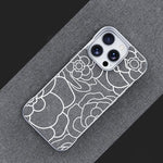 Custodia per telefono a mezza copertura con stampa a rilievo di fiori di camelia in tessuto di lino e chiusura magnetica., For iPhone 16 Pro, For iPhone 16 Plus, For iPhone 16, For iPhone 15 Pro Max