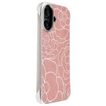 Custodia per telefono a mezza copertura con stampa a rilievo di fiori di camelia in tessuto di lino e chiusura magnetica., For iPhone 16 Pro, For iPhone 16 Plus, For iPhone 16, For iPhone 15 Pro Max