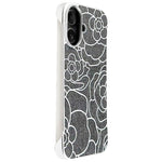 Custodia per telefono a mezza copertura con stampa a rilievo di fiori di camelia in tessuto di lino e chiusura magnetica., For iPhone 16 Pro, For iPhone 16 Plus, For iPhone 16, For iPhone 15 Pro Max