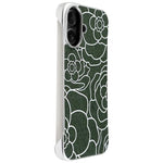 Custodia per telefono a mezza copertura con stampa a rilievo di fiori di camelia in tessuto di lino e chiusura magnetica., For iPhone 16 Pro, For iPhone 16 Plus, For iPhone 16, For iPhone 15 Pro Max