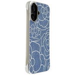 Custodia per telefono a mezza copertura con stampa a rilievo di fiori di camelia in tessuto di lino e chiusura magnetica., For iPhone 16 Pro, For iPhone 16 Plus, For iPhone 16, For iPhone 15 Pro Max