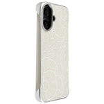 Custodia per telefono a mezza copertura con stampa a rilievo di fiori di camelia in tessuto di lino e chiusura magnetica., For iPhone 16 Pro, For iPhone 16 Plus, For iPhone 16, For iPhone 15 Pro Max