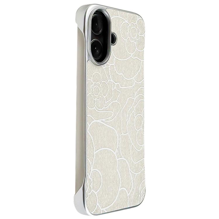 Custodia per telefono a mezza copertura con stampa a rilievo di fiori di camelia in tessuto di lino e chiusura magnetica., For iPhone 16 Pro, For iPhone 16 Plus, For iPhone 16, For iPhone 15 Pro Max